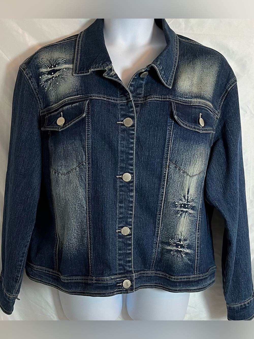 Hipstar Vintage Y2K Embellished Rhinestone Denim Jacket Plus 2X Stretch